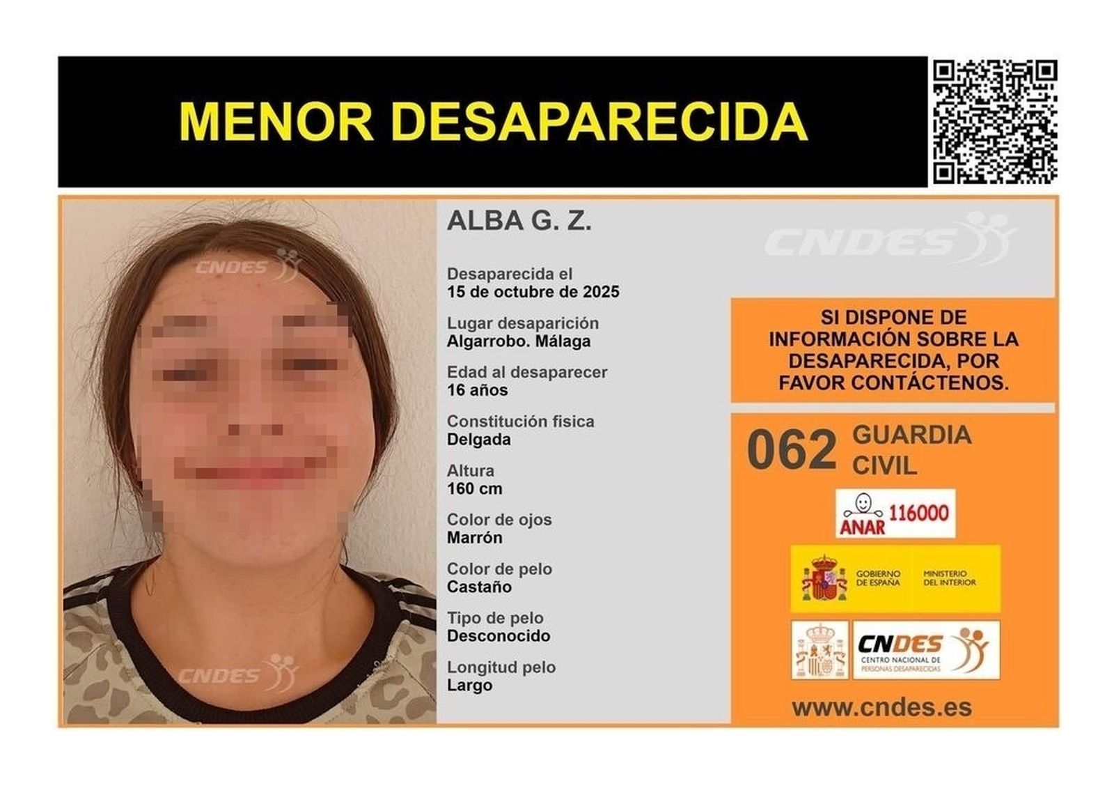 El cartel difundido por el Centro Nacional de Personas Desaparecidas