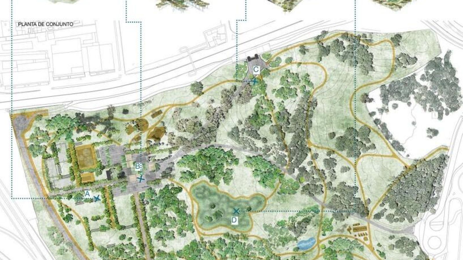 Plano del parque proyectado en el Campamento Benítez. Plano del parque proyectado en el Campamento Benítez.