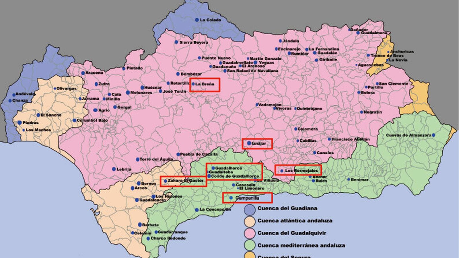 Embalses en Andalucía con presencia de mejillón cebra.
