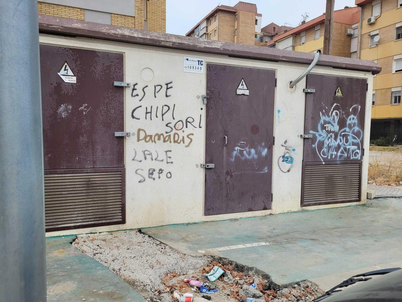 El cable para los enganches ilegales colocado en la parte derecha del centro de transformación.