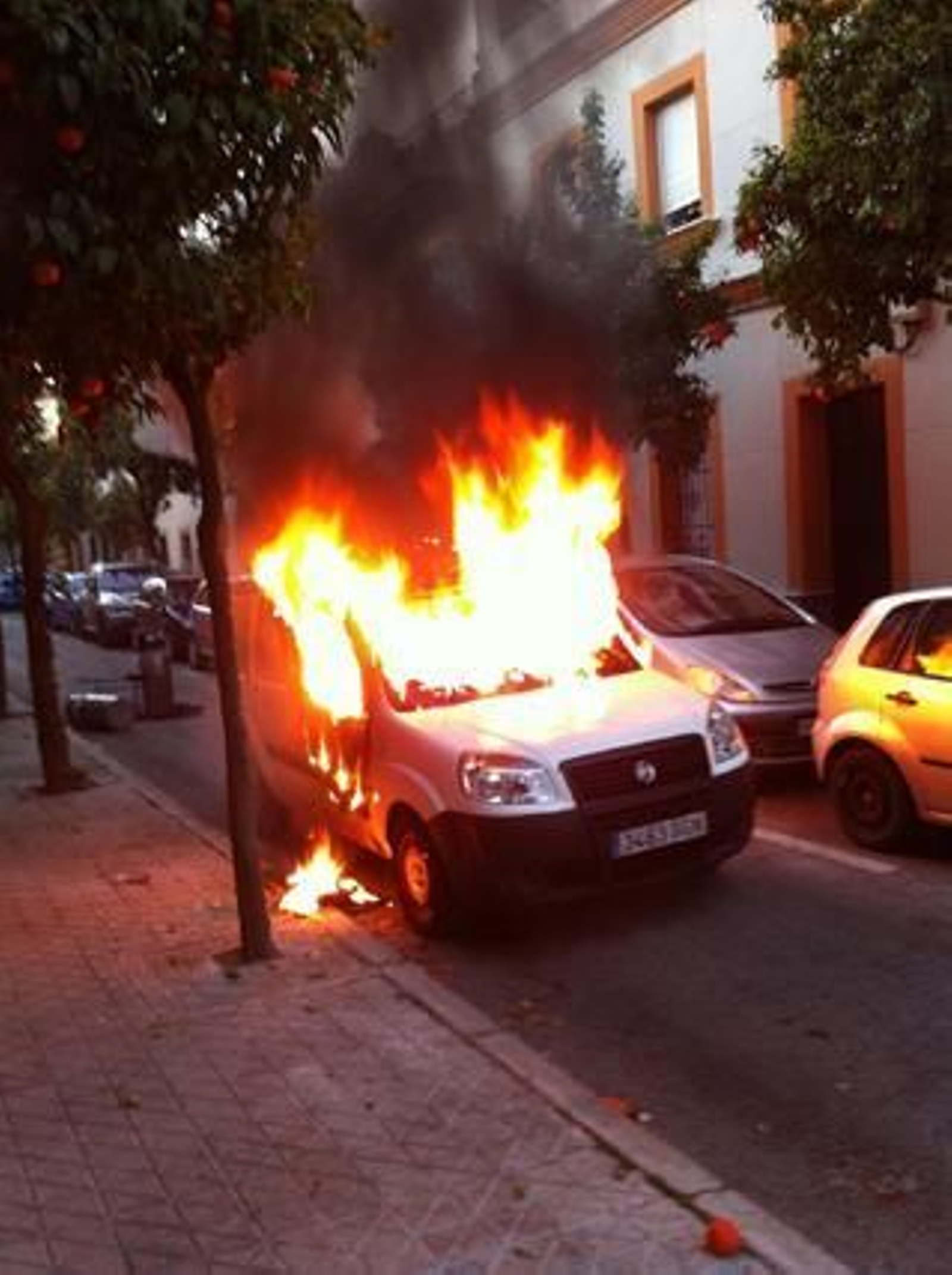 Fotografía de la furgoneta ardiendo tras la explosión.

Foto: Agustín Martínez