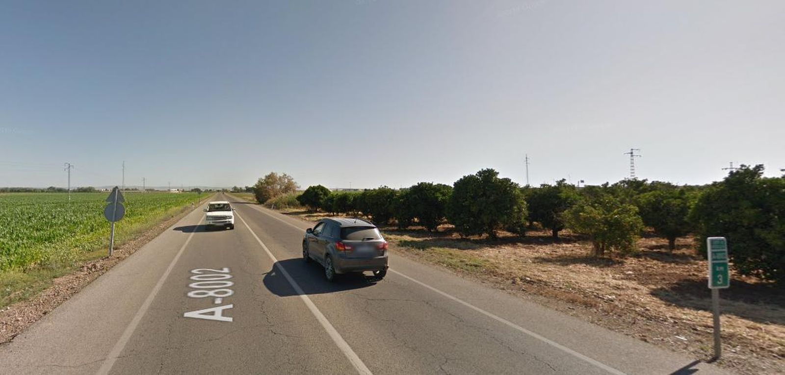 El kilómetro 3 de la carretera A-802 donde tuvo lugar el accidente.