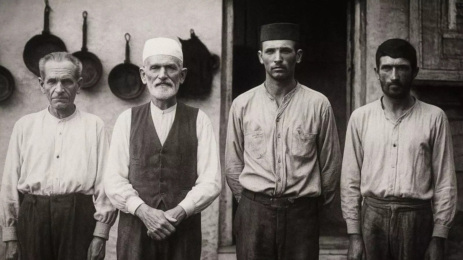 Gádor (Almería), agosto de 1910. Acusados del asesinato del niño Bernardo González, de izquierda a derecha: Pedro Hernández Fernández Pérez, Francisco Leona Romero, Julio Hernández Rodríguez y José Hernández Rodríguez. / DDA
