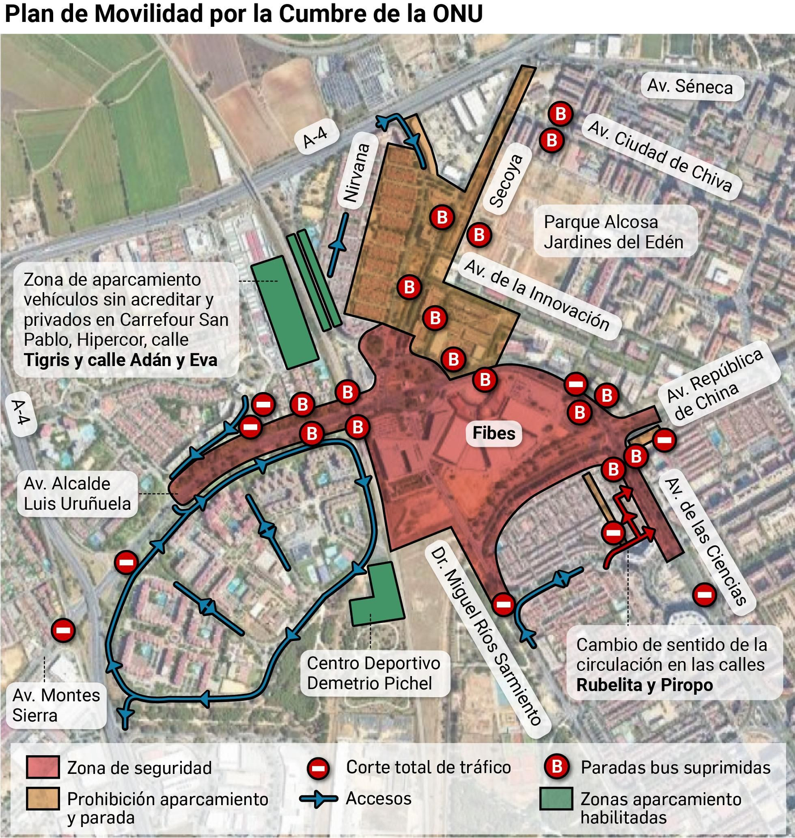 Plan de tráfico por la Cumbre de la ONU. Fuente: Ayto. Sevilla Plan de tráfico por la Cumbre de la ONU. Fuente: Ayto. Sevilla