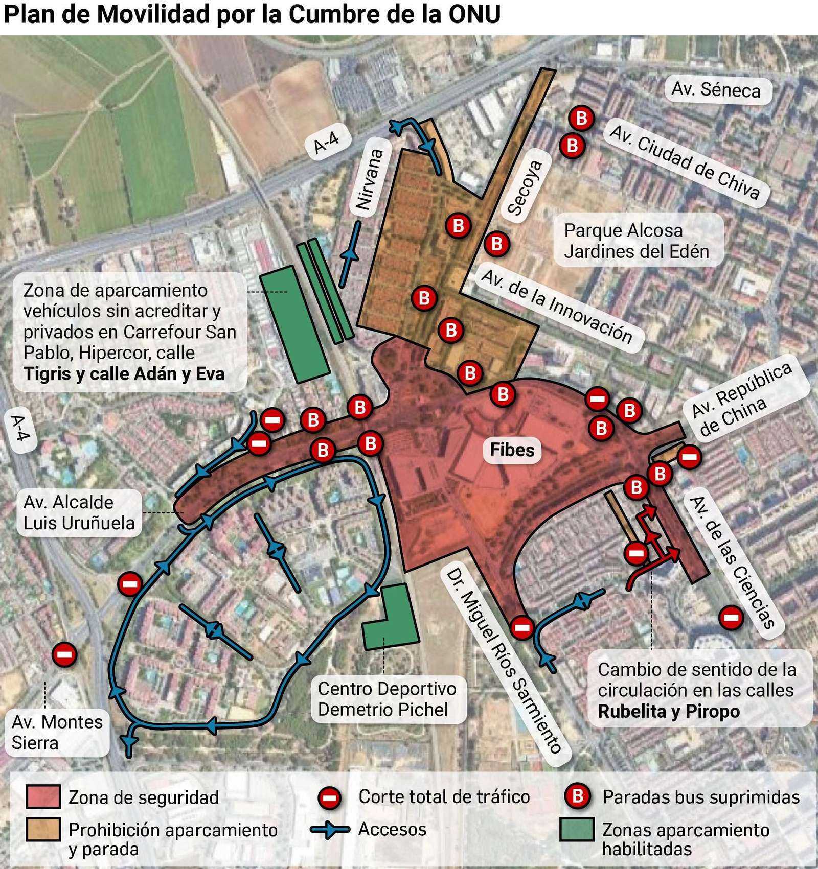 Plan de tráfico por la Cumbre de la ONU. Fuente: Ayto. Sevilla