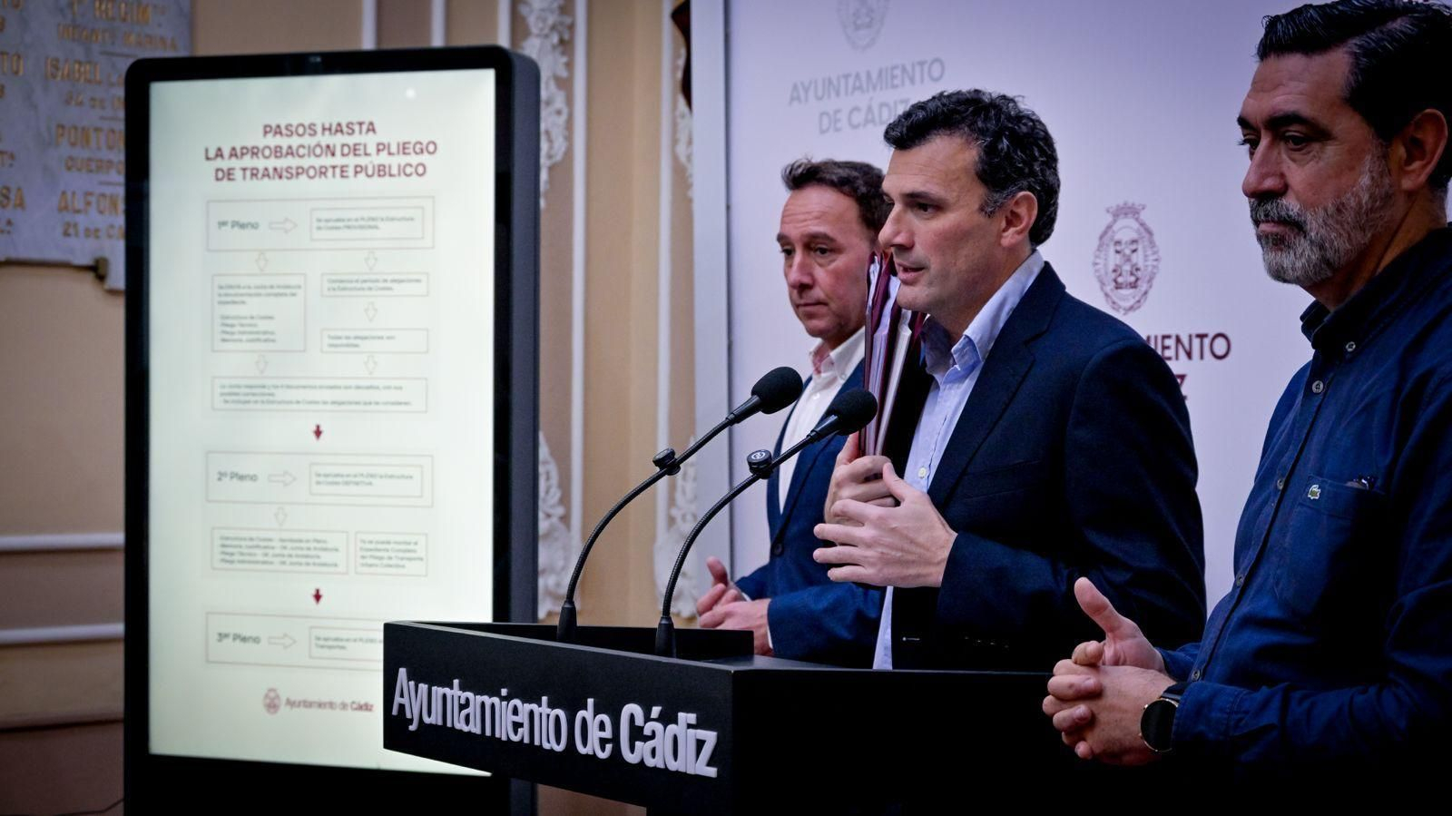 El alcalde de Cádiz, Bruno García, detalla los pasos a seguir hasta la licitación del nuevo contrato de autobuses urbanos.