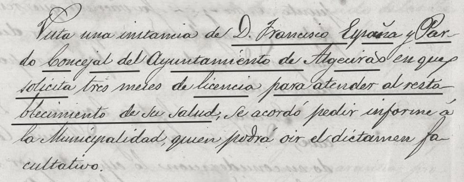 Petición de licencia de un concejal de Algeciras para restablecer su salud.