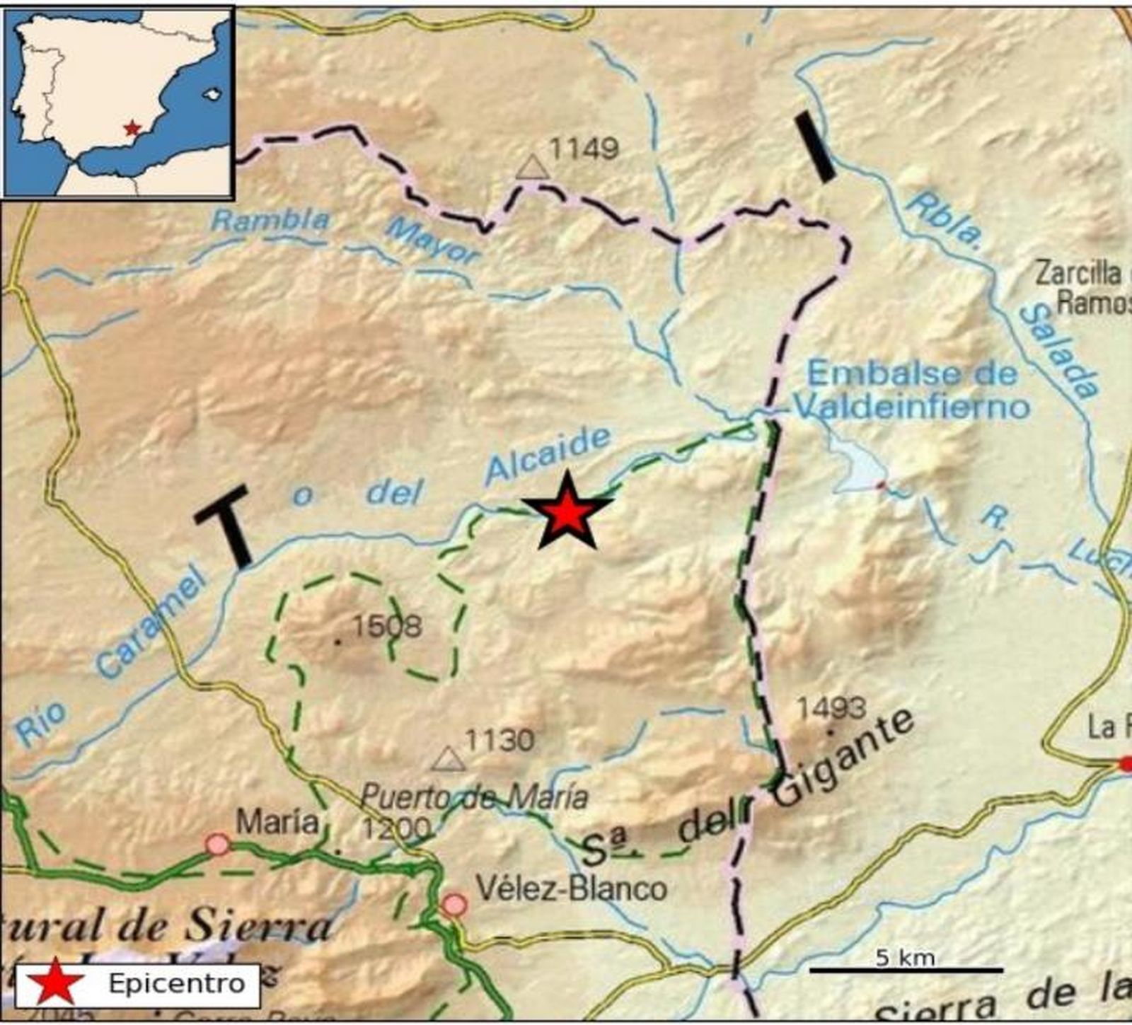 El Instituto Geográfico Nacional (IGN) ha registrado este viernes un terremoto de magnitud 4 al noreste de Vélez-Blanco