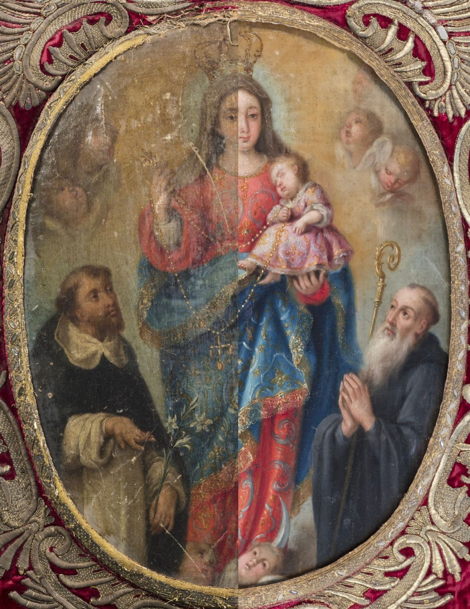 Pintura central de la obra, antes y después