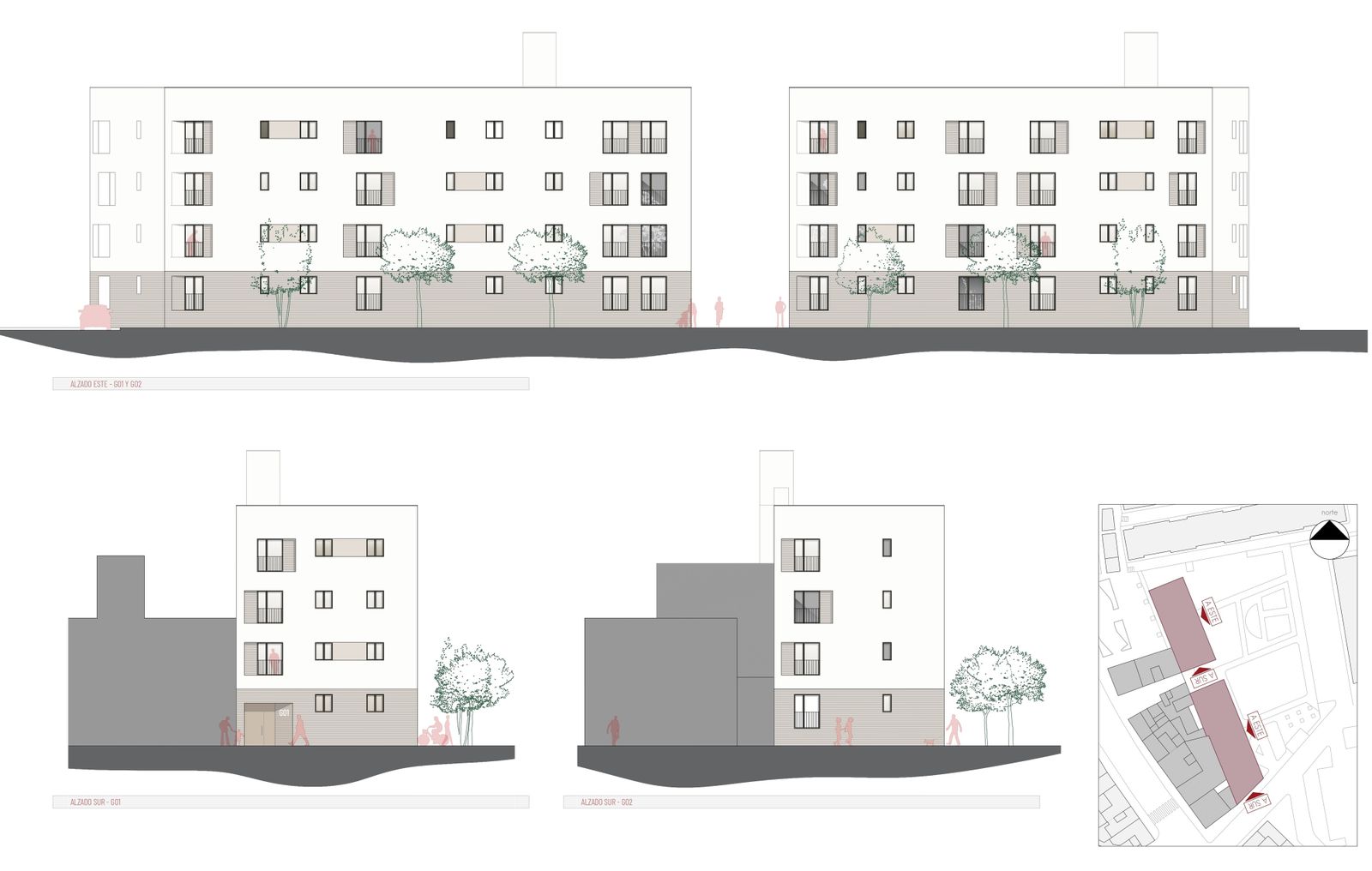 Planos de los primeros bloques de vivienda que se levantarán en la barriada, cuyas obras comenzarán el próximo año.