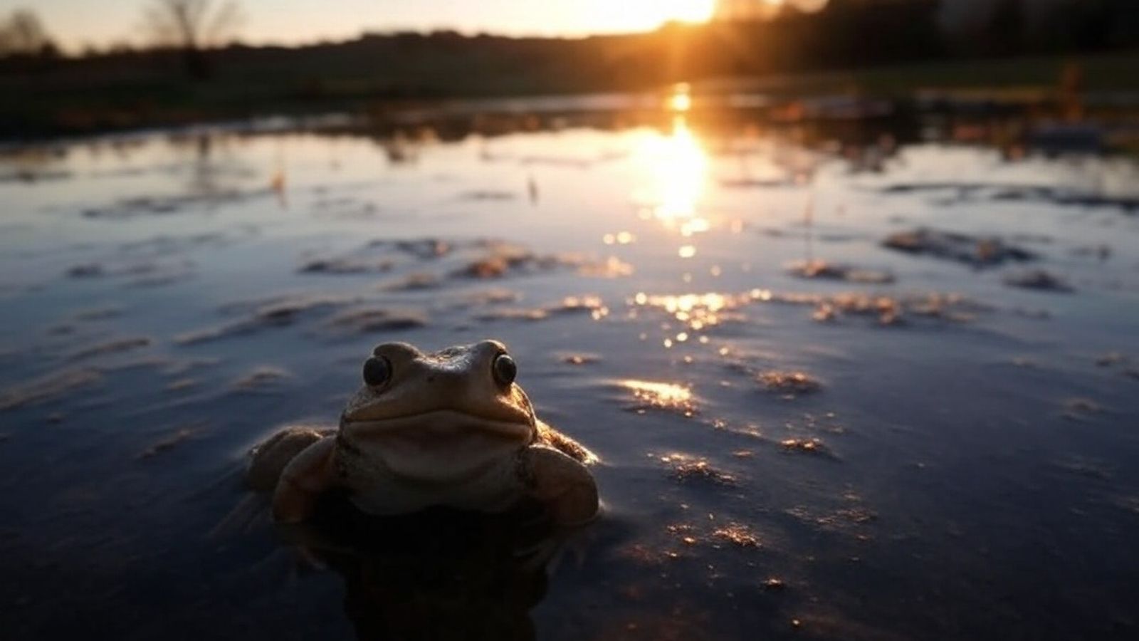 Recreación de un anfibio en una charca
