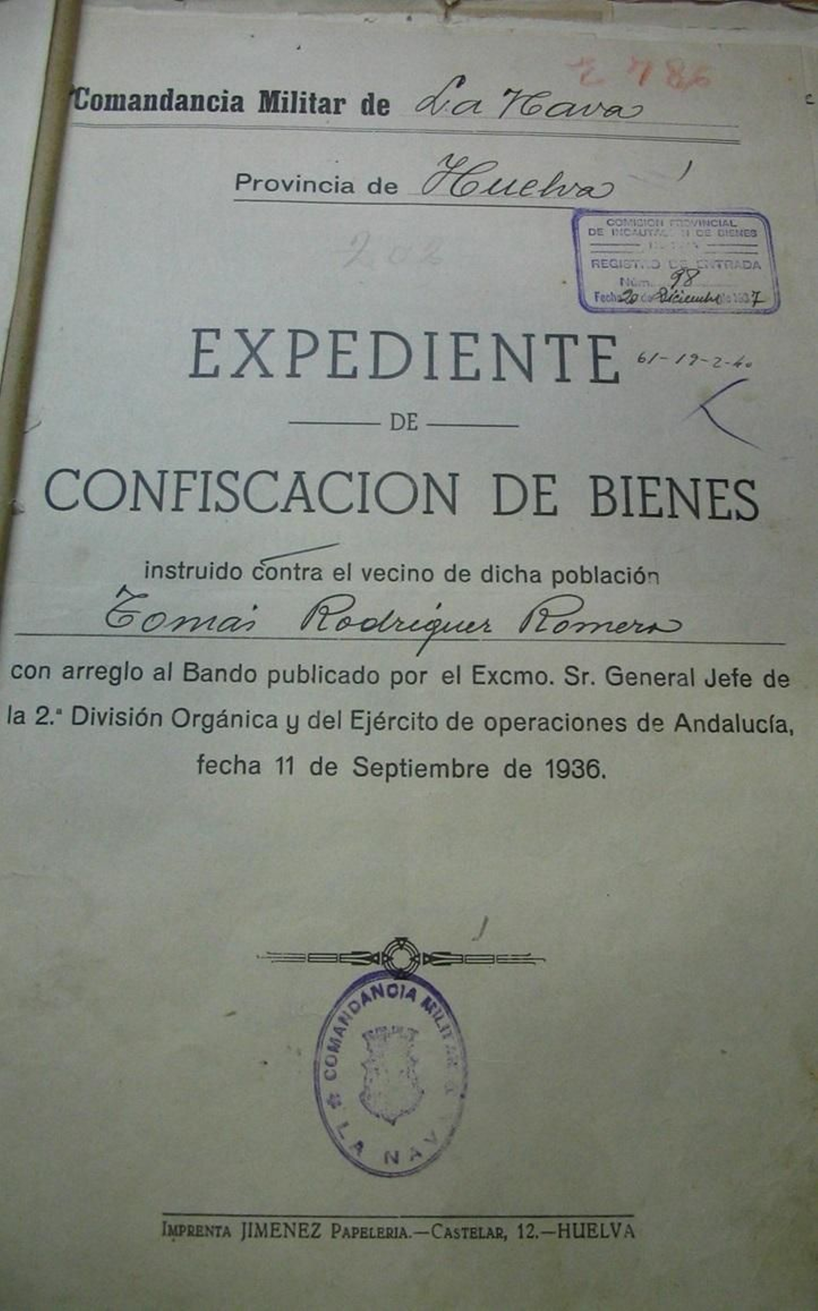 Expediente franquista de confiscación de bienes