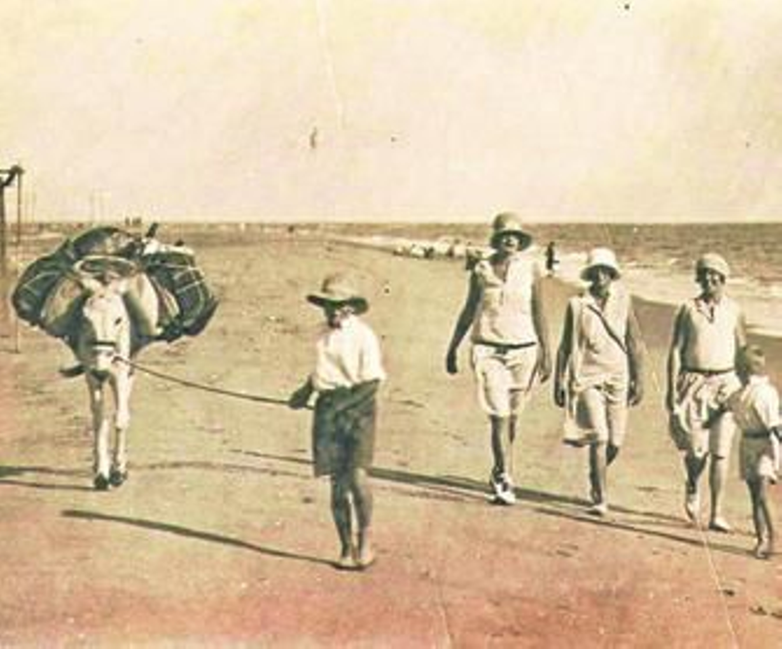 Postal de la época El sufrido burrito avanza, avanza...