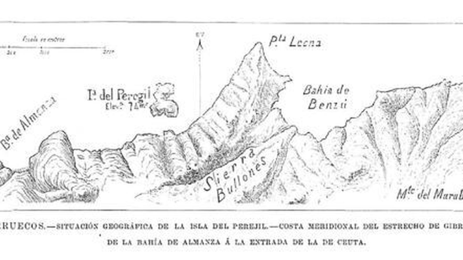 Grabado de la situación geográfica de la isla del Perejil. 22 de diciembre 1894.
