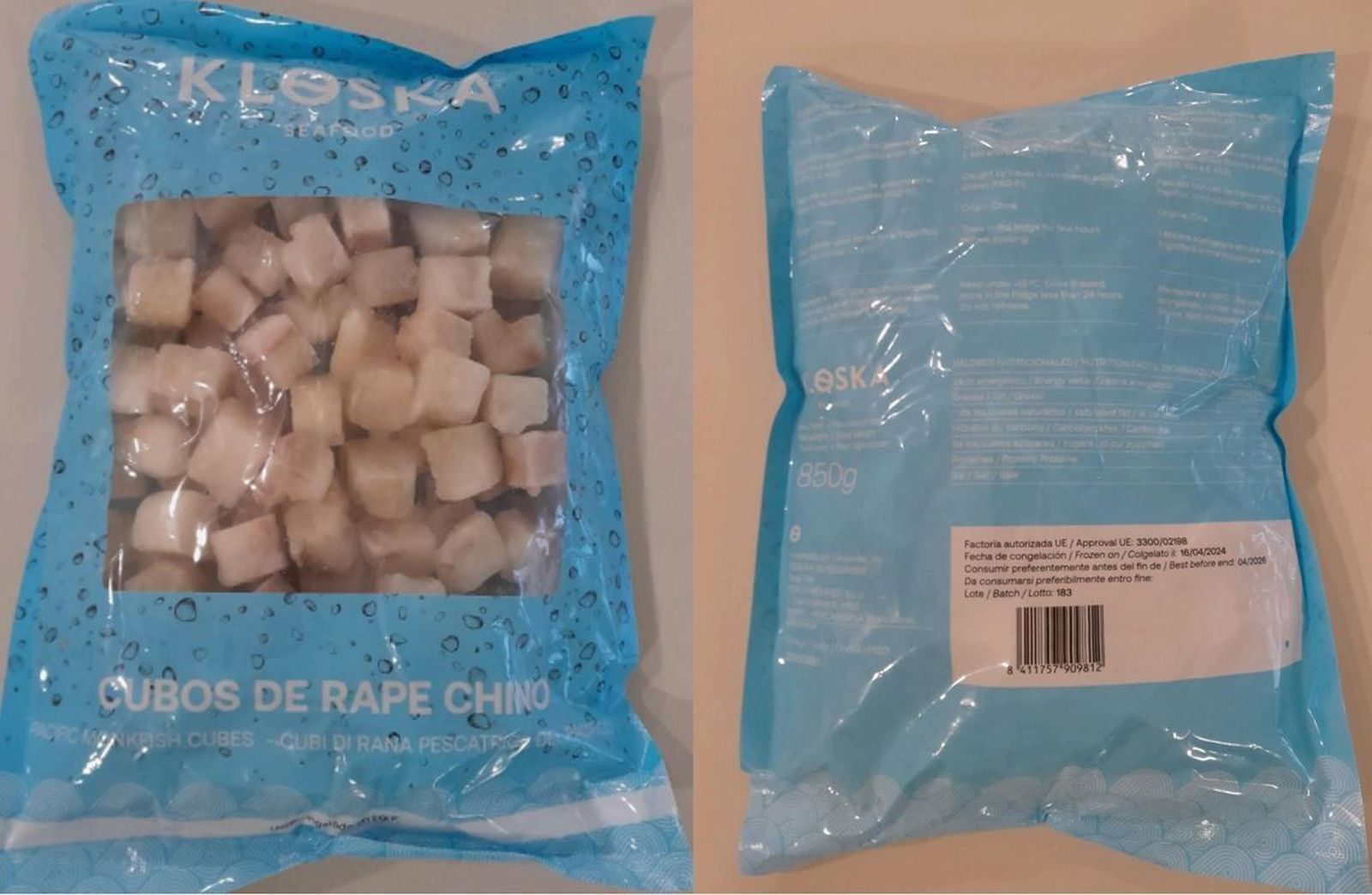 Alerta alimentaria por la presencia de moluscos en cubos de rape chino congelado