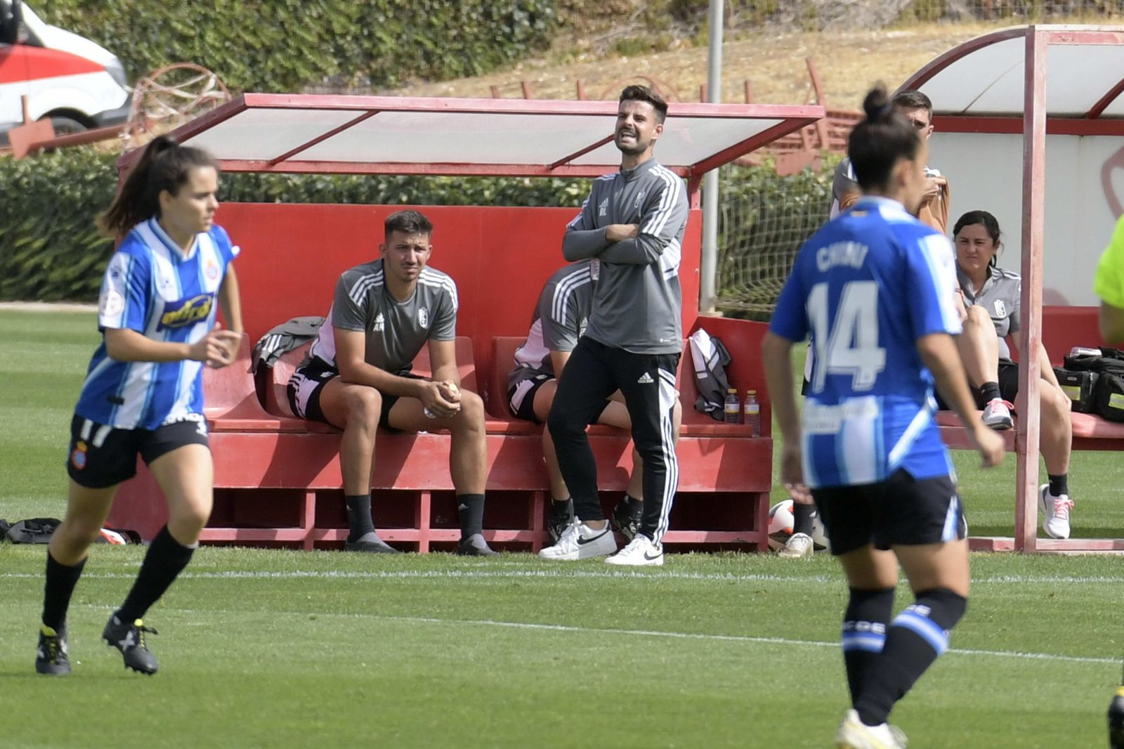 Roger Lamesa da instrucciones a sus jugadoras.