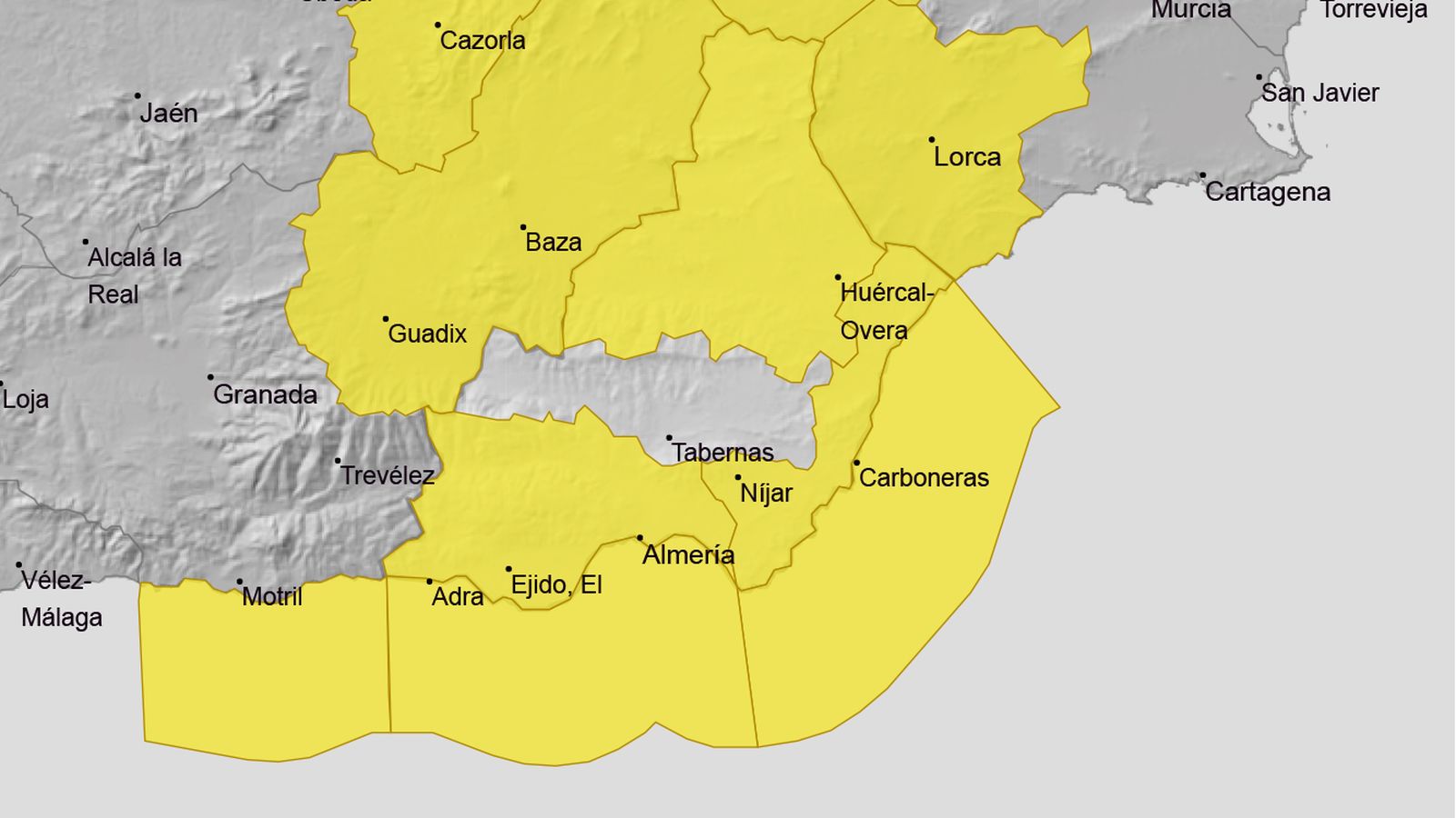 Gran parte de la provincia de Almería está en alerta amarilla por viento el viernes 23 de enero.