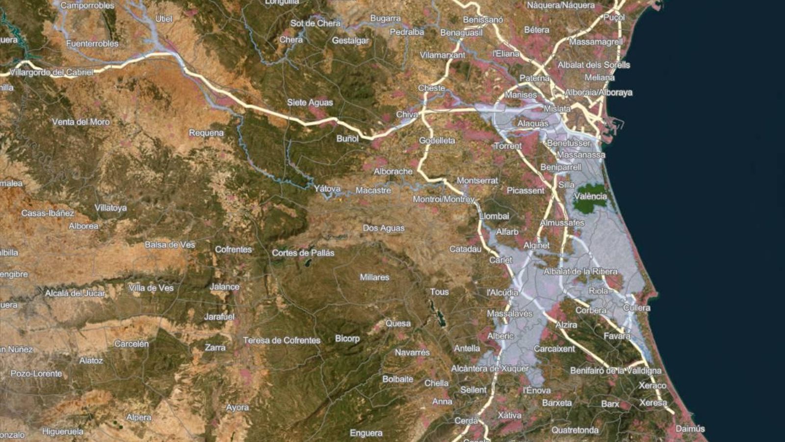 Cartografía del área inundada en Valencia por la DANA