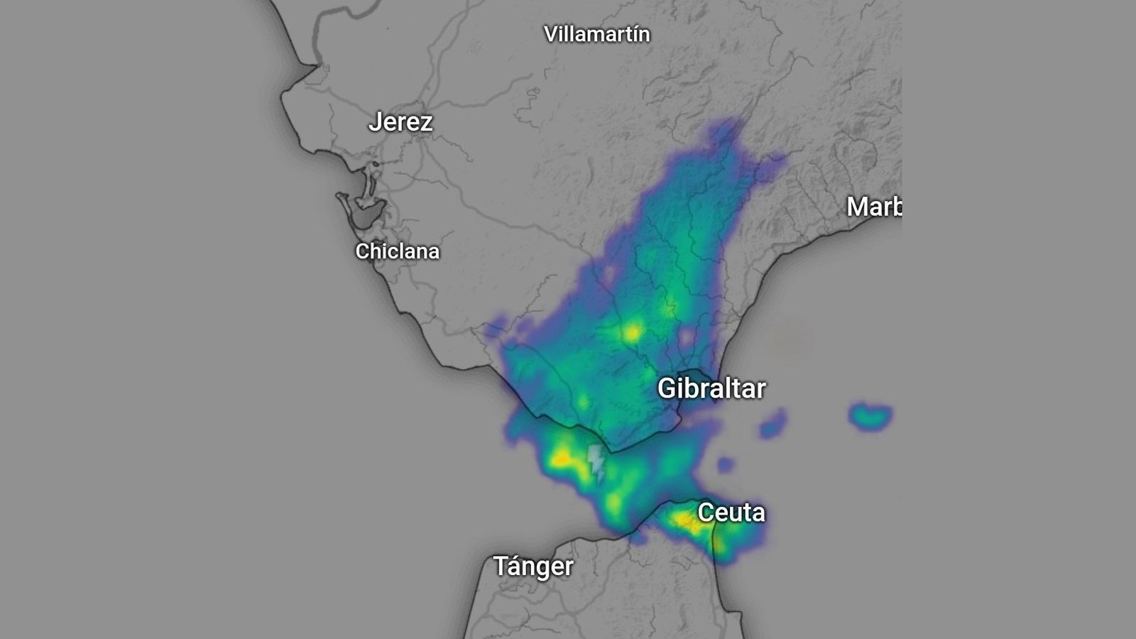 La borrasca sobre el Campo de Gibraltar, este lunes 28 de octubre.