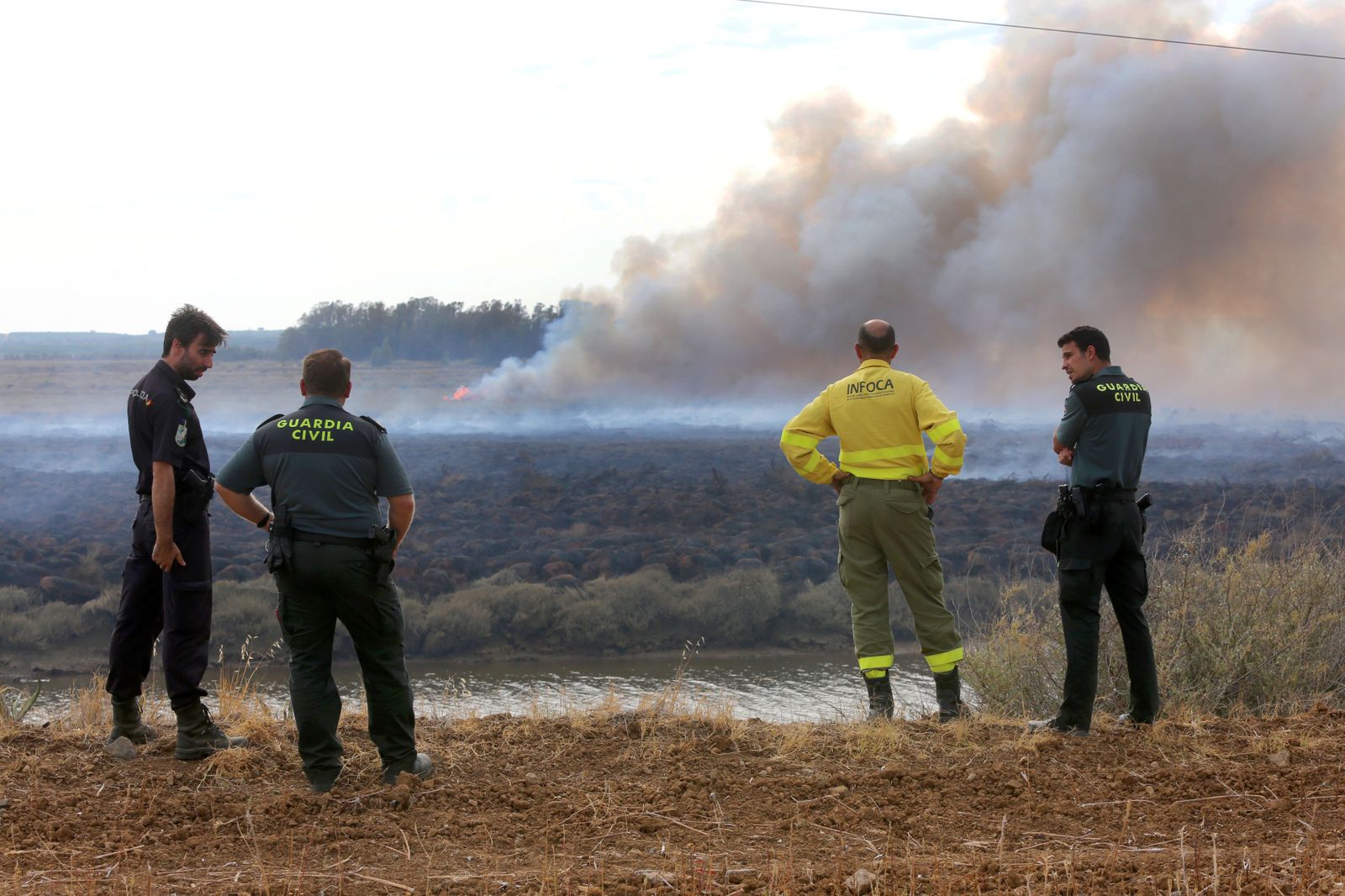 Imágenes del incendio declarado en marismas del Odiel