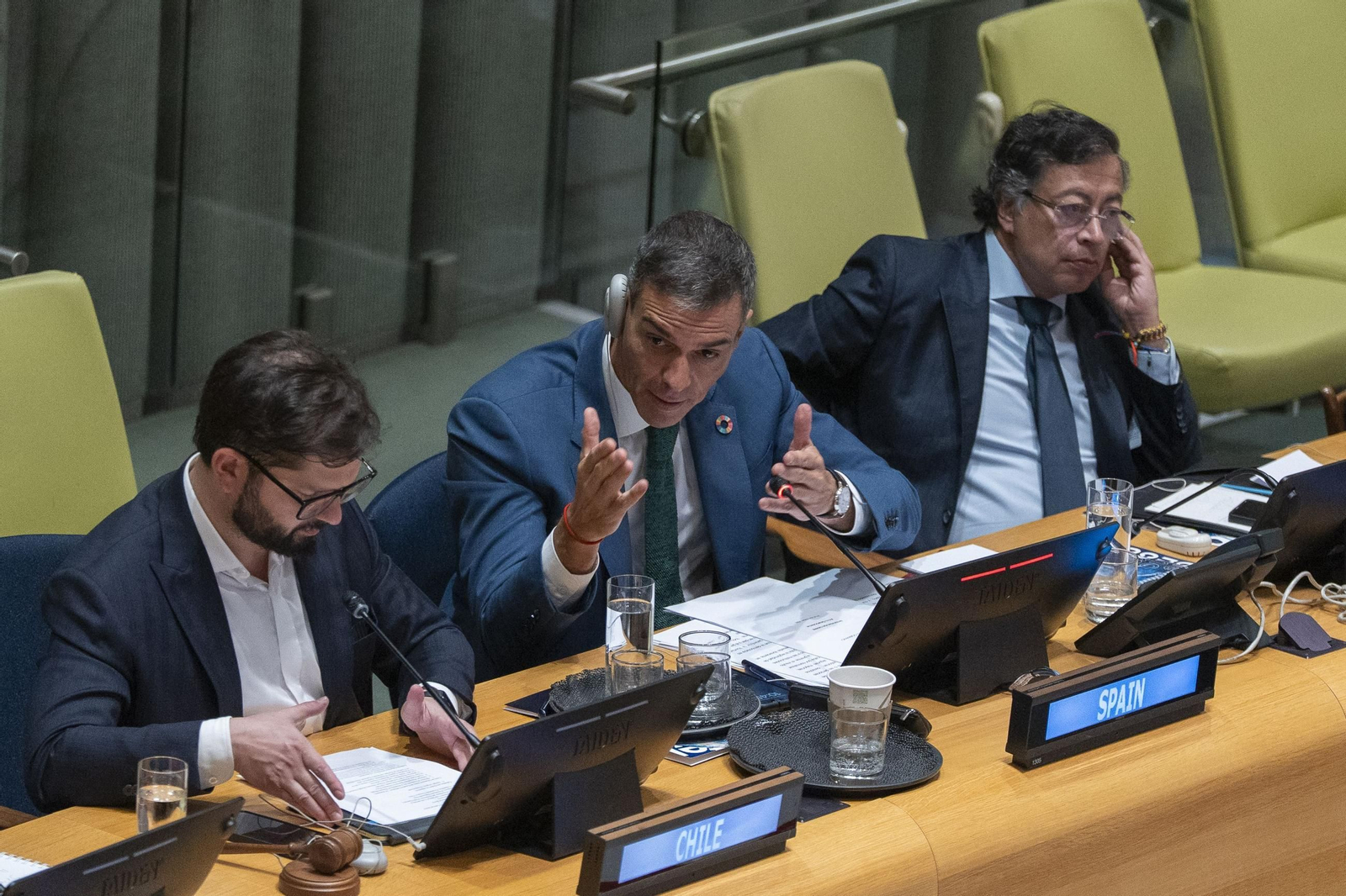 El presidente del Gobierno, Pedro Sánchez, ayer en el foro en defensa de la democracia este miércoles, en Nueva York.