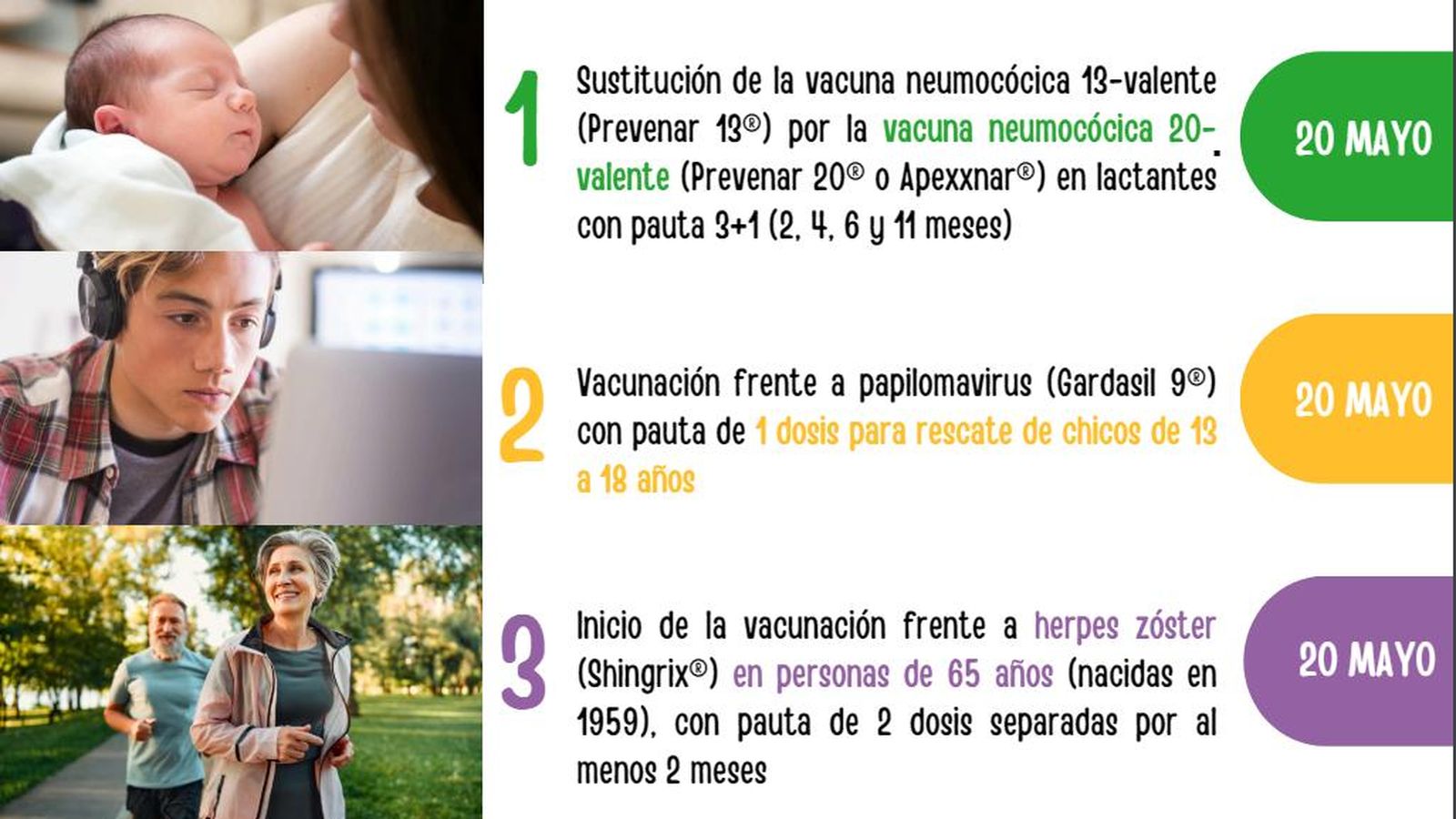 Descripción de las tres mejoras incorporadas al calendario desde el pasado 20 de mayo.