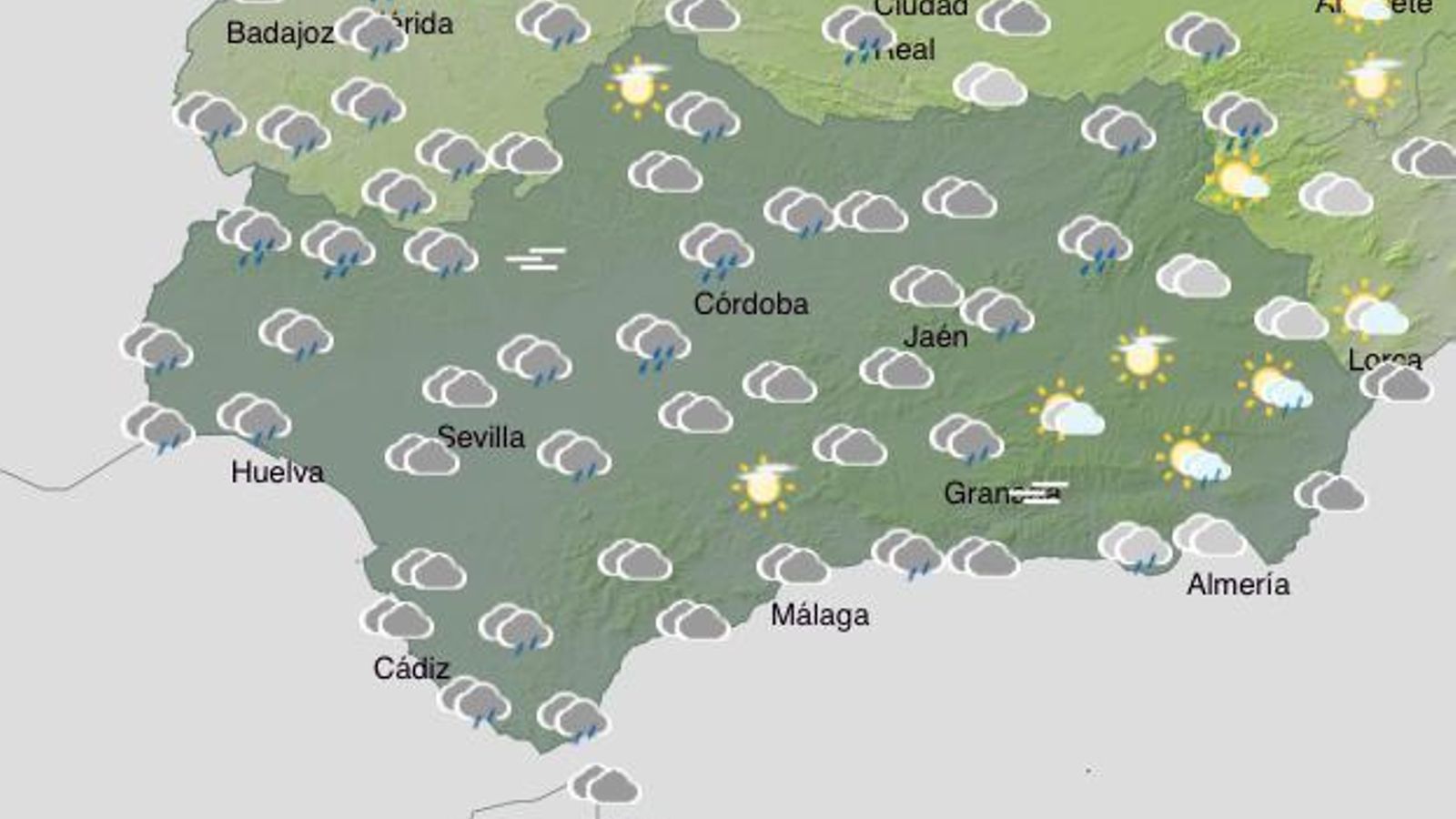 La lluvia, protagonista del jueves 8 de junio en Andalucía