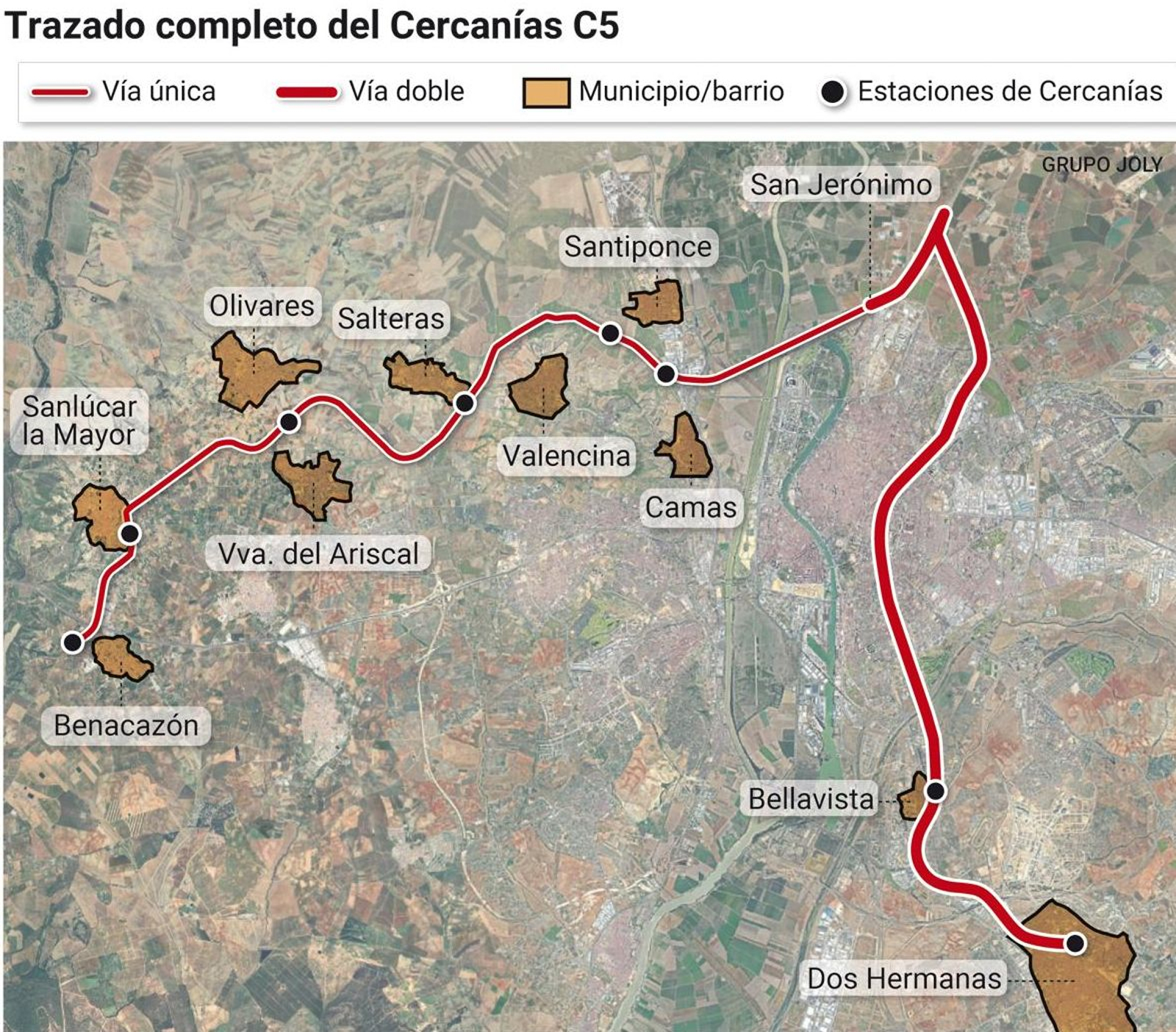 Trazado completo del Cercanías C5. Fuente: Renfe.