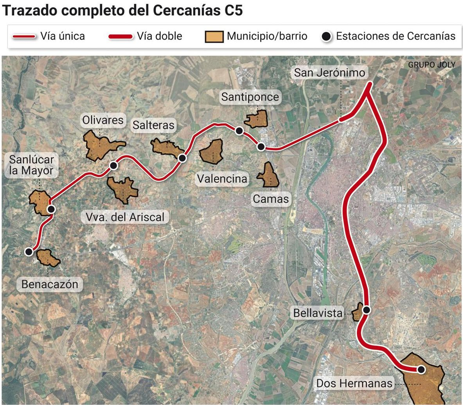 Trazado completo del Cercanías C5. Fuente: Renfe.
