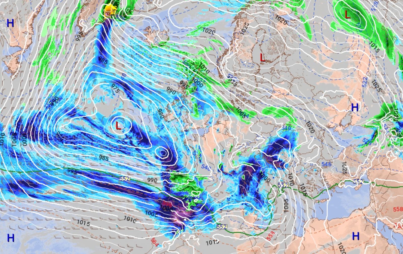 Las bajas presiones atlánticas que solían rondar latitudes polares afectan ahora a la península Ibérica.