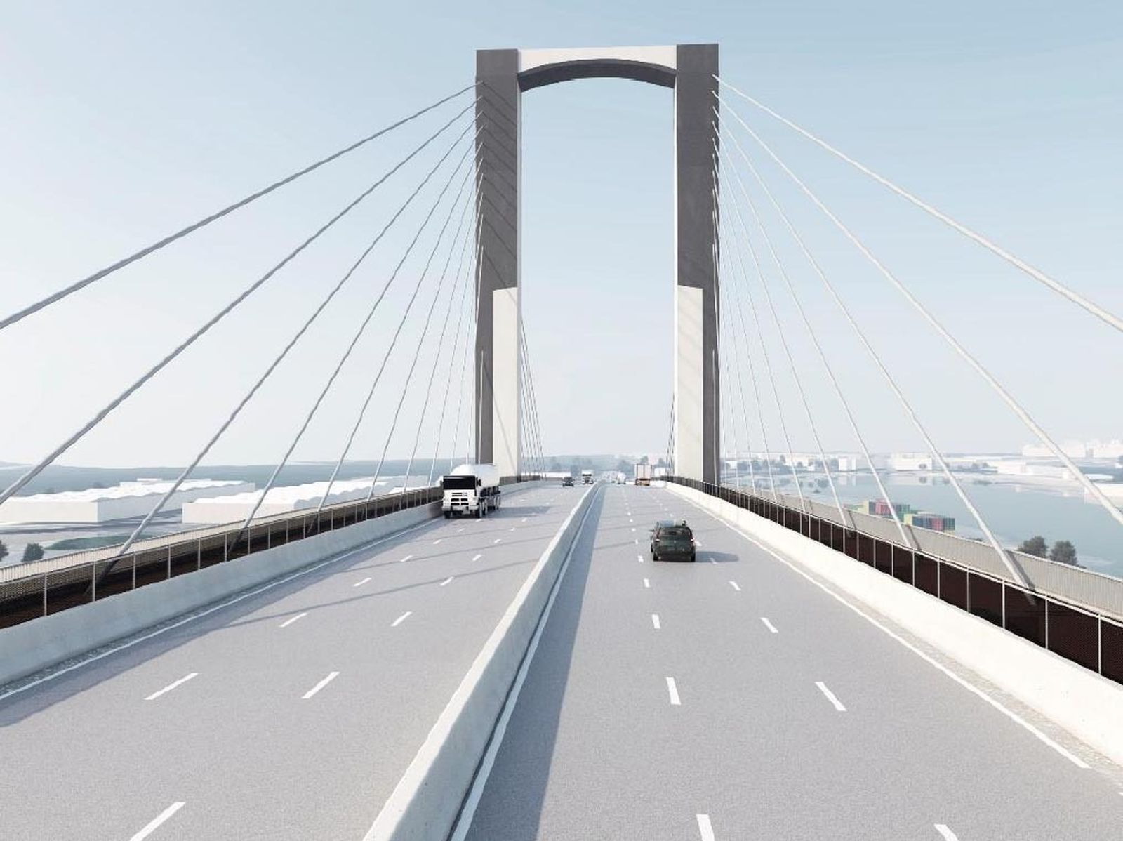 Los seis carriles que tendrá el Puente del Centenario con la obra de los tirantes. También ganará una protección central y otras laterales.