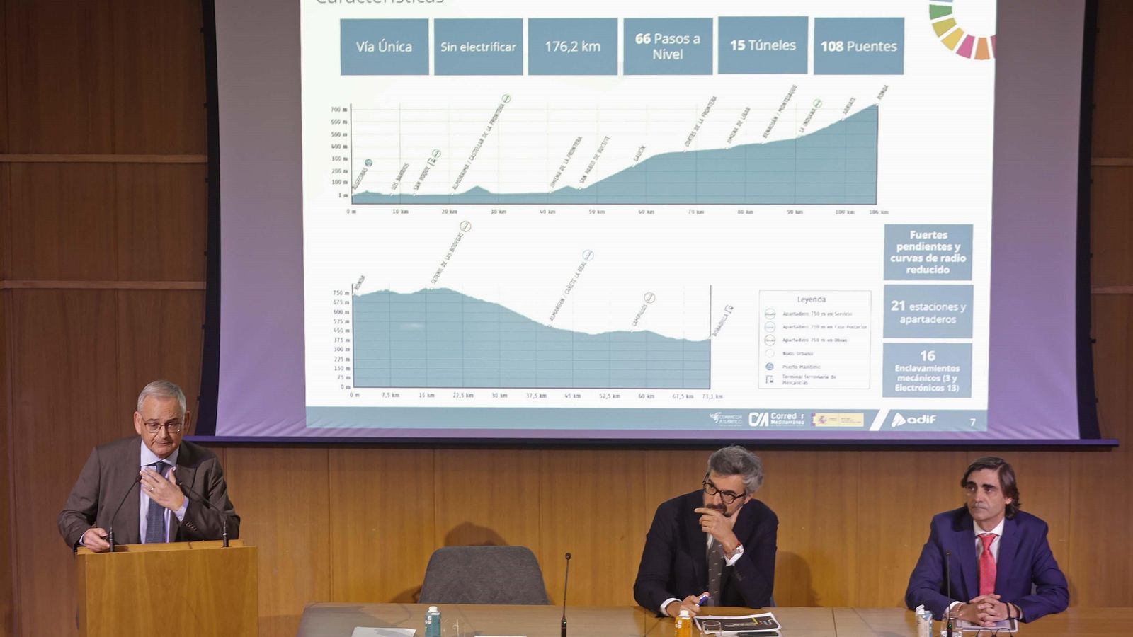 El comisionado del Corredor Mediterráneo, Josep Vicent Boira, durante la presentación sobre el ferrocarril.
