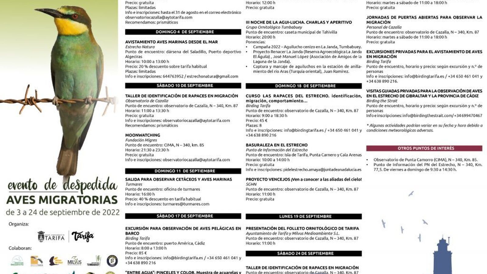 Programación de actividades para la Despedida de aves 2022