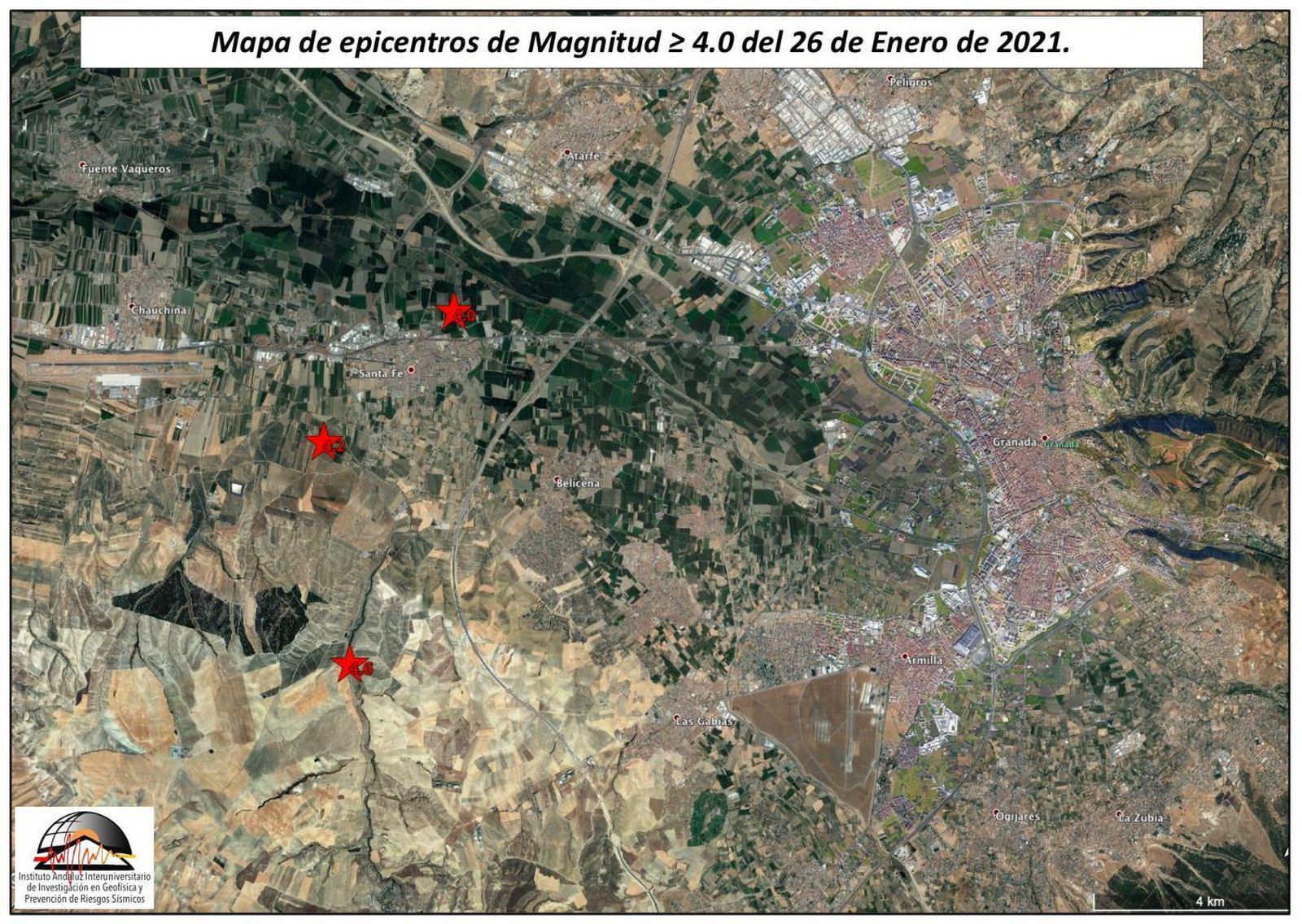 Puntos en los que se han localizado los epicentros.