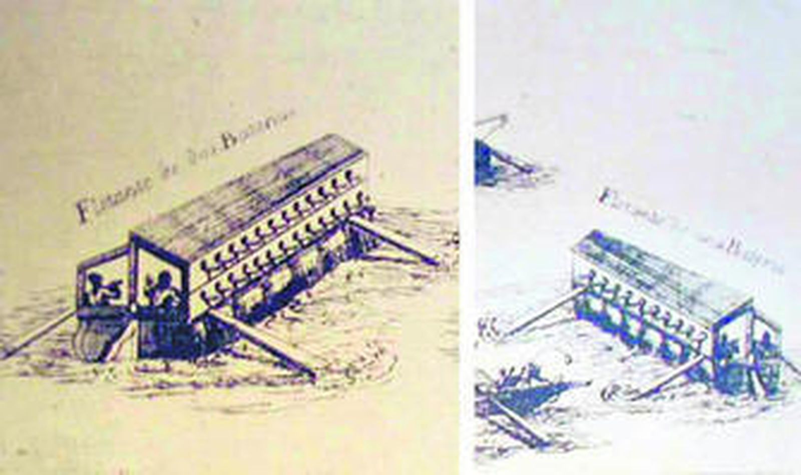 Imagen de Verdemar sobre los dibujos de las citadas baterías flotantes.