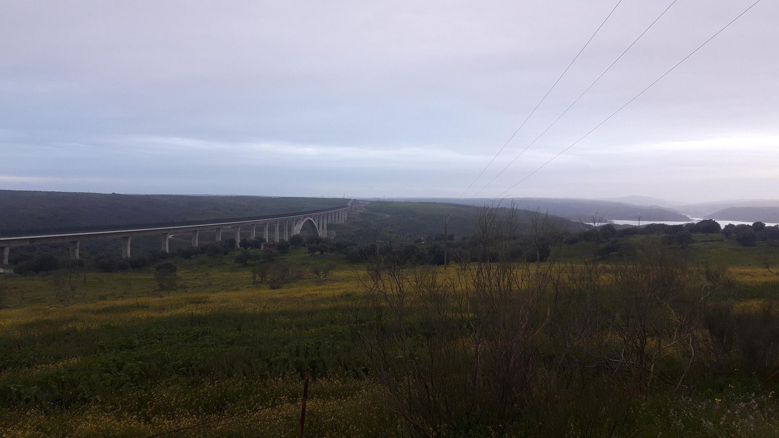 Vistas del Embalse de Alcántara junto a los viaductos del AVE.