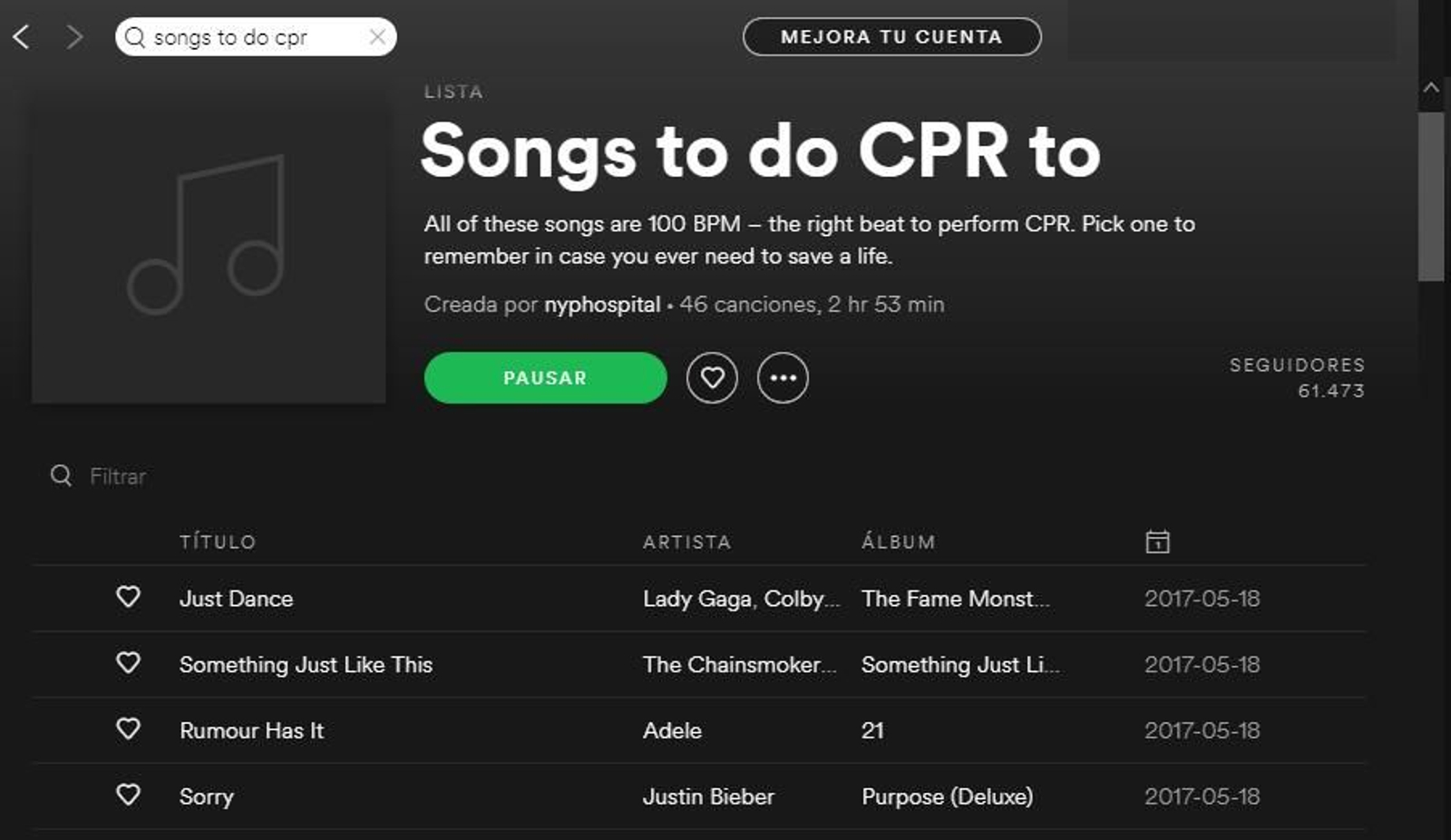 Música para realizar una RCP