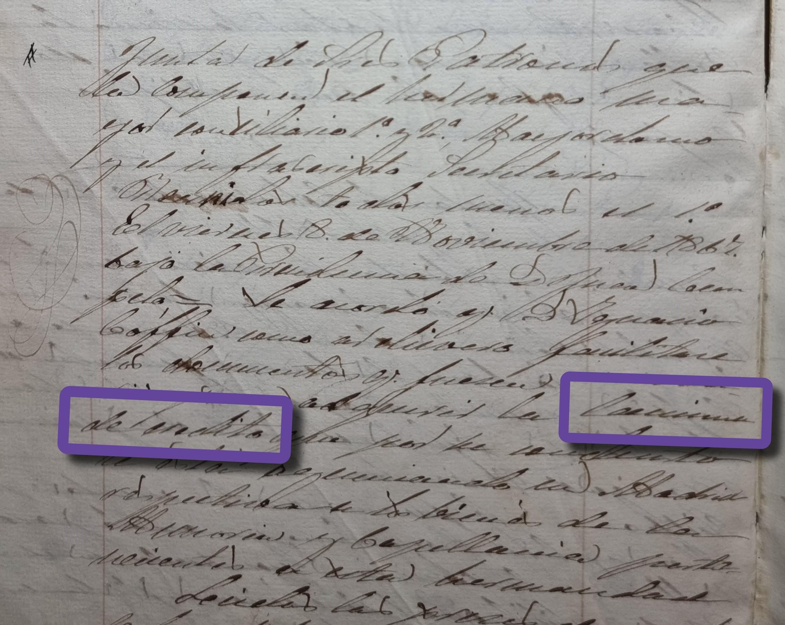 Acuerdo en la Junta de Patronatos sobre la petición del crédito mediante el que obtener fondos para recuperar la documentación histórica de la hermandad.