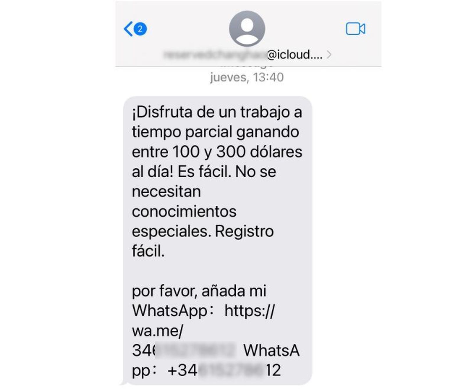 Ejemplo de mensaje, difundido por la Oficina de Seguridad del Internauta.