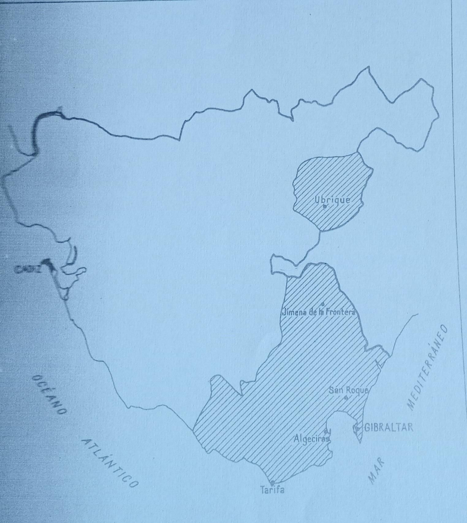 Zonas cedidas por la provincia de Cádiz  a la nueva provincia de Gibraltar.