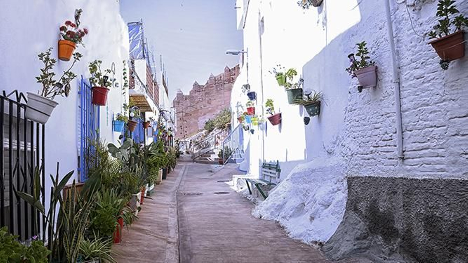 Una de las ornamentadas callejuelas del “Barrio Santo”