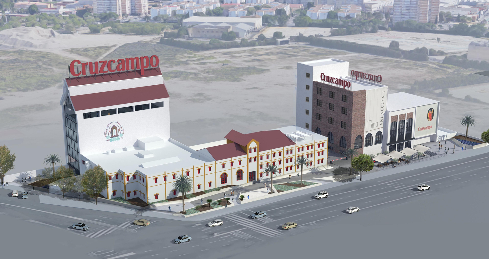 Nuevo aspecto. La antigua fábrica de cerveza recuperará el edificio 'Palomar' en desuso y perderá el cerramiento exterior con las avenidas.