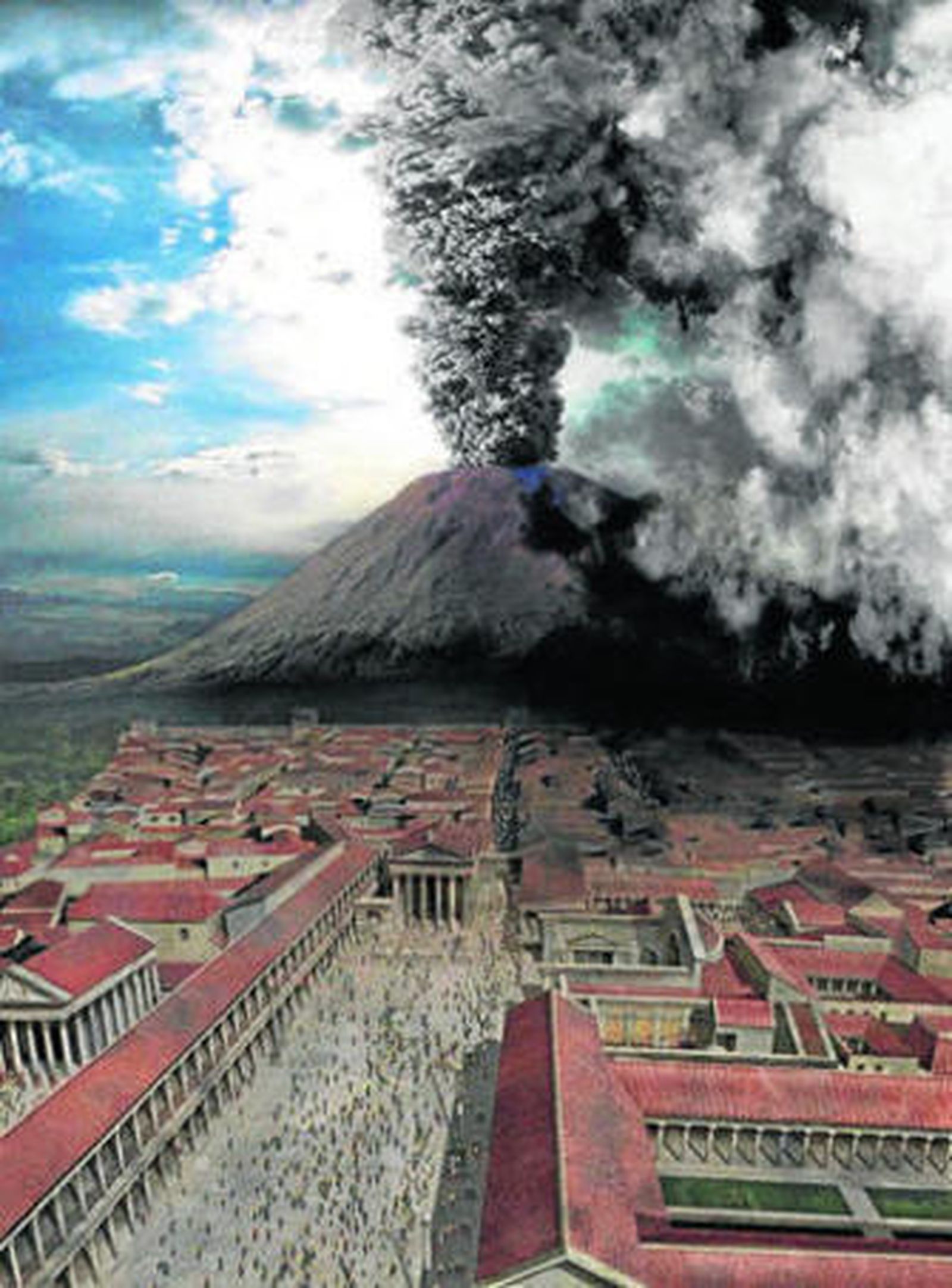 Imagen digital que recrea la erupción del volcán Vesubio.