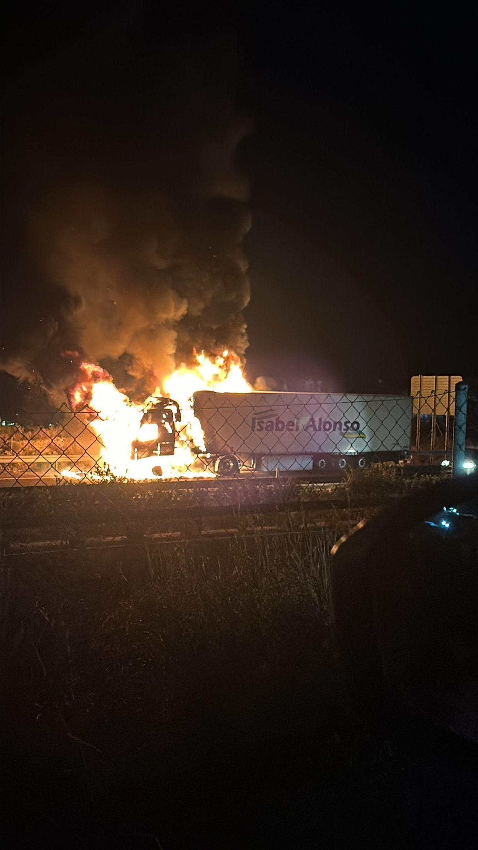 Un camión arde en la Autovía A-7 en Vera, en imágenes