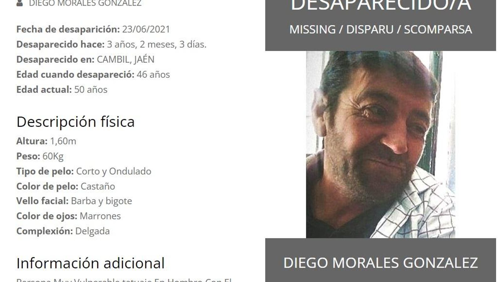 Diego Morales González, desaparecido desde el 23 de junio de 2021, en Cambil. Diego Morales González, desaparecido desde el 23 de junio de 2021, en Cambil.