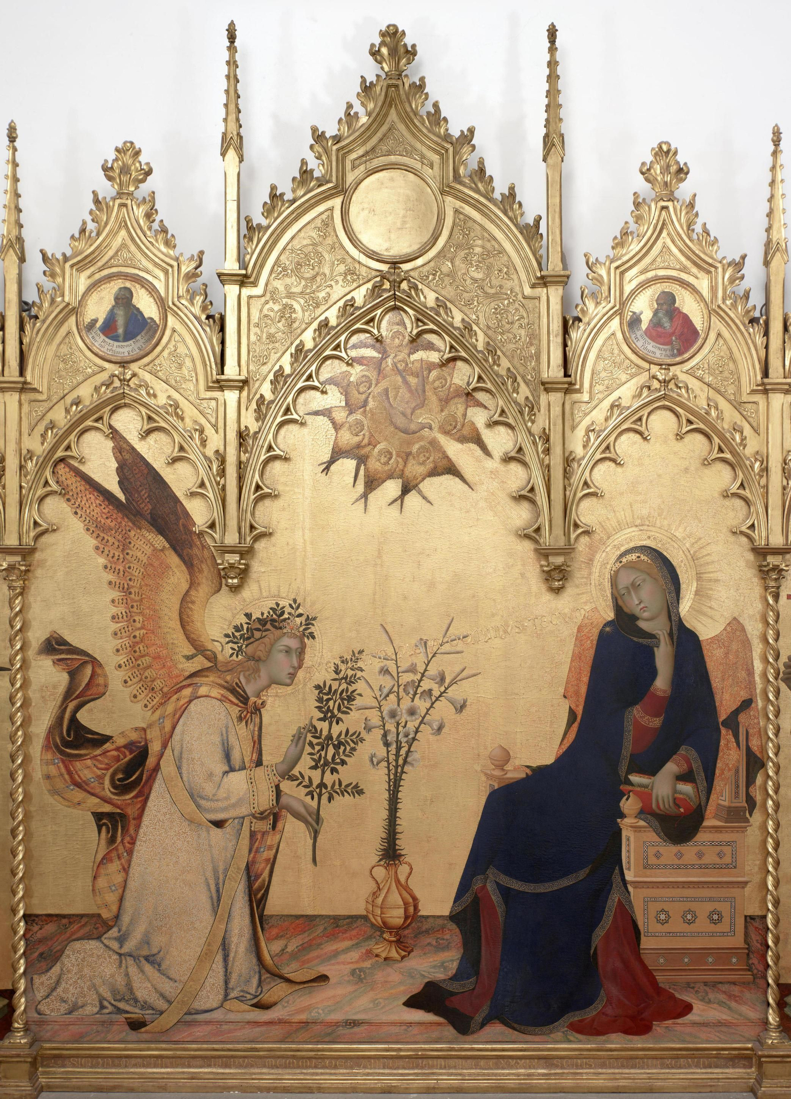 Detalle de 'La Anunciación' de Simone Martini, tabla en la colección de los Uffizi de Florencia.