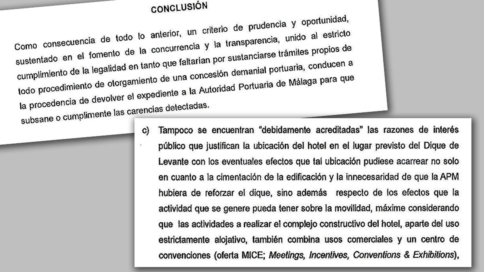 Extracto del informe de Puertos del Estado sobre la torre del puerto.
