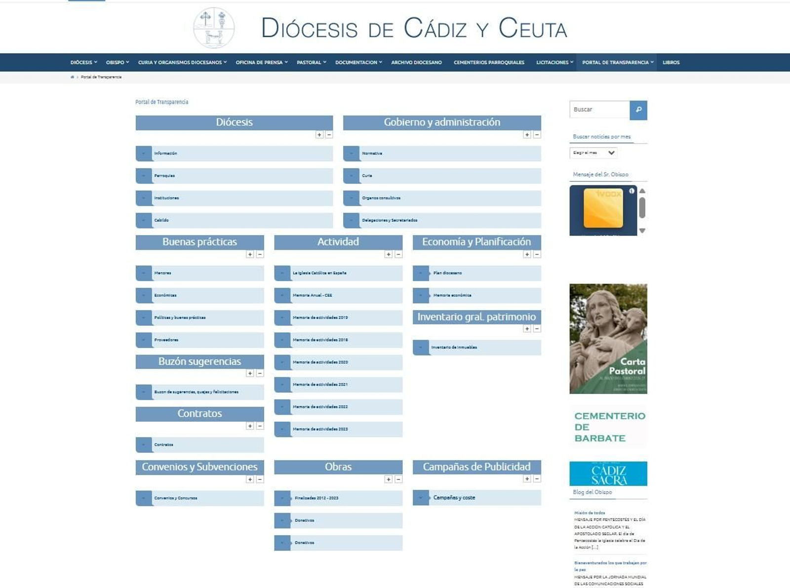 Portal de Transparencia de la web del Obispado de Cádiz