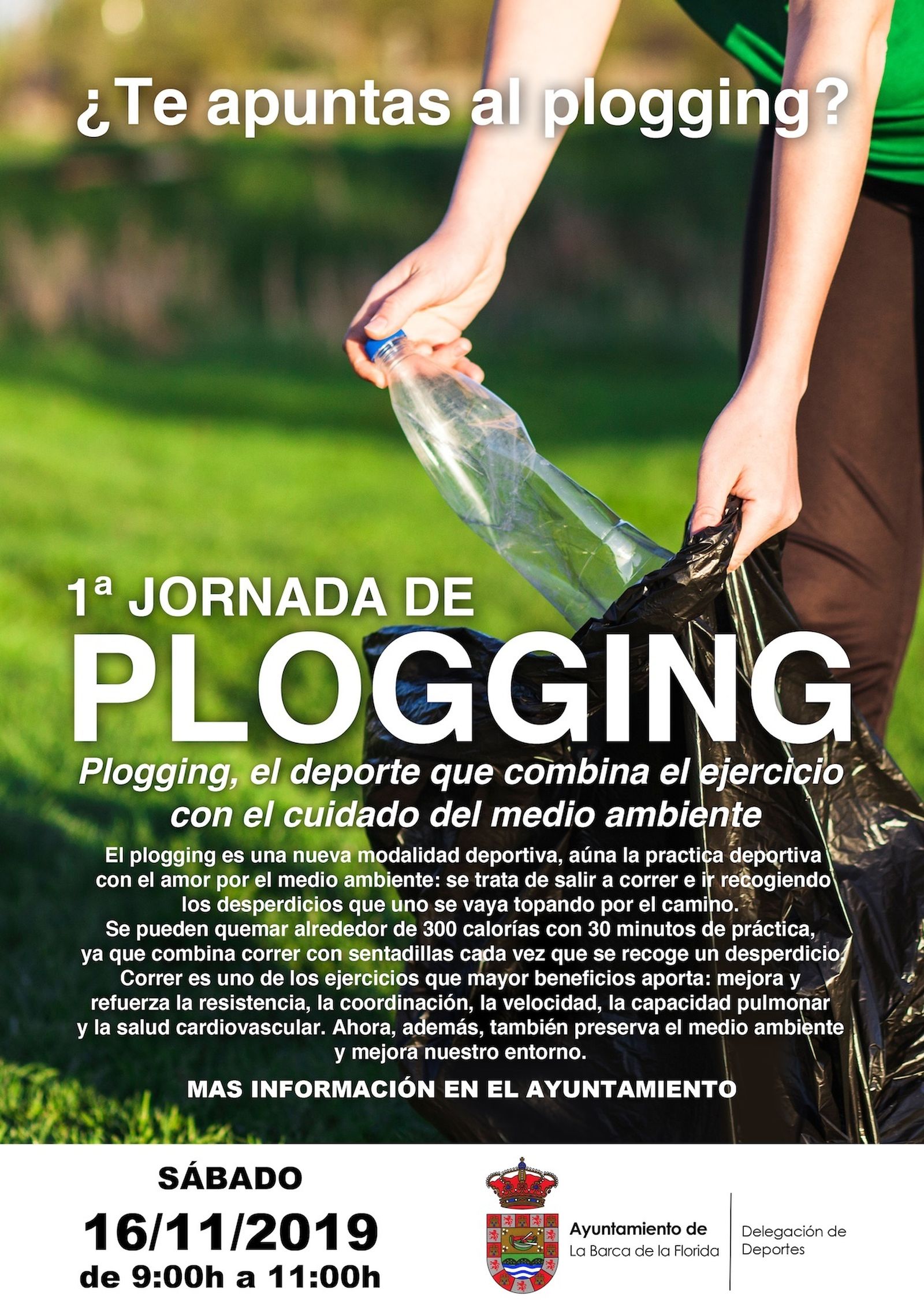 Plogging. El Ayuntamiento de la Barca convoca a todo el que lo desee a practicar la nueva modalidad deportiva que combina el ejercicio con el cuidado del medio ambiente. La cita, el sábado de 09:00 a 11:00 horas