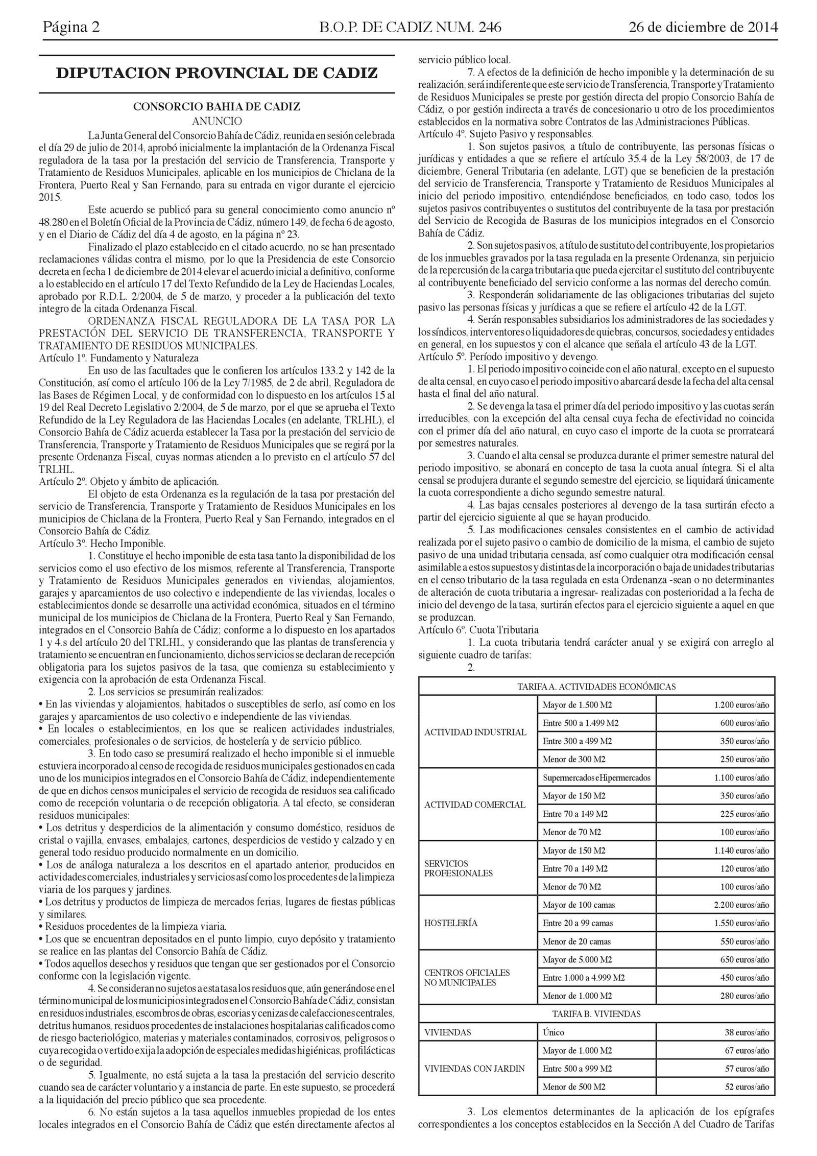 Anuncio del Boletín Oficial de la Provincia de 26 de diciembre de 2014